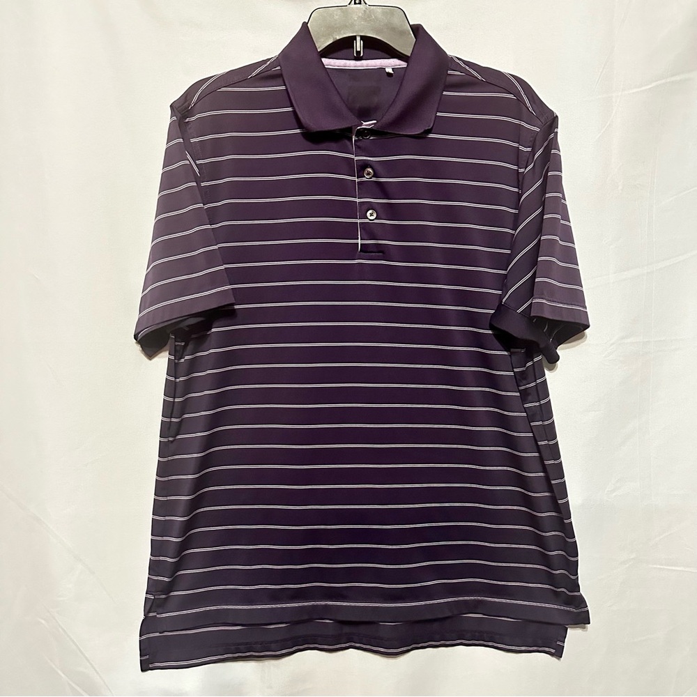 adidas Men's Dark Purple Striped Polo Shirt
